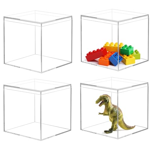 HOMURY Acrylbox mit Deckel Aufbewahrungsbox: 4 Stück Box Organizer Transparent, Quadratische Acrylbox für Schmuck, Vitrine, Aufbewahrung und Süßigkeiten Verpackung, 10 x 10 x 10 cm von HOMURY