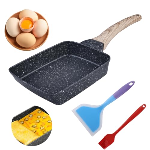 HOMURY Antihaft Rechteck Japanische Omelette Pfanne Tamagoyaki Pfanne mit Silikonspatel & Pinsel, Omelette Pfanne für japanische Omelettes, für alle Herdarten, Schwarz, 18 x 15 cm von HOMURY