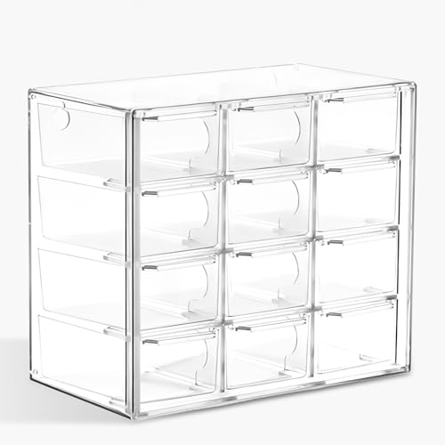 HOMURY Bastelbox Aufbewahrung mit 12 Schubladen: Sortierkasten Desktop Schublade Organizer Herausnehmbare Schubladenbox Schreibtisch, Transparente Schubladen für Kleinteilemagazin Bürobedarf Zubehör von HOMURY