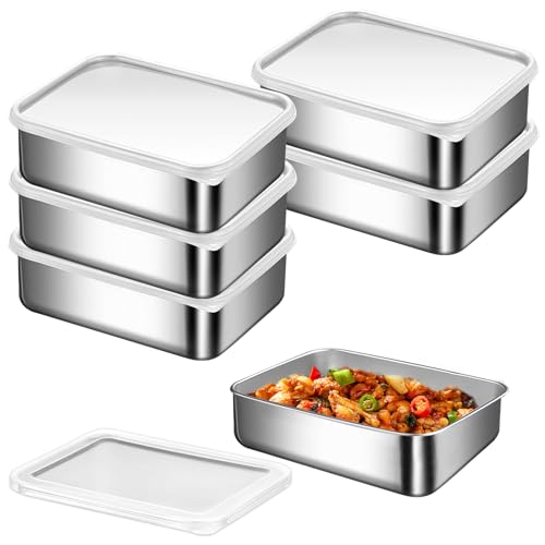 HOMURY Frischhaltedose Meal Prep Boxen: 6 Stück Brotdose Edelstahl mit Deckel 500ml,Gefrierbehälter,Frischhaltedosen Mit Deckel,Lebensmittel Aufbewahrungsbox,Stapelbare Edelstahl-Box für Fleisch Käse von HOMURY