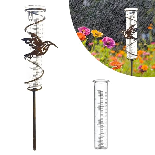 HOMURY Garten Regenmesser Glas Niederschlagsmesser Regenmesswerkzeuge Regenmesser Litermesser Regenmesser Metall Vogel Pflanzenstecker mit Klarer Skala Regenmengenmesser für Garten, Rasen, Terrasse von HOMURY