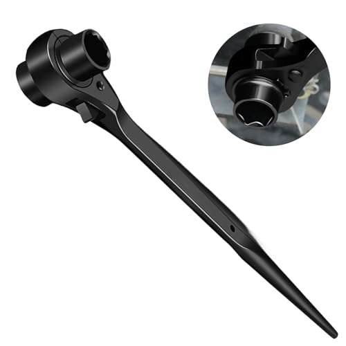HOMURY Gerüstbauratsche 19/22 mm Gerüstbauer-Knarre Ratschenschlüssel Gerüstratsche rechts/links umschaltbar Multifunktions-Podgerschlüssel Gerüstbauknarre aus CR-V mit mattierter Chromoberfläche von HOMURY
