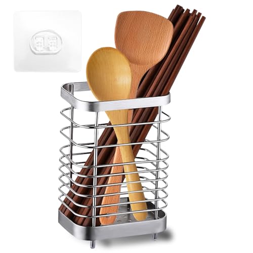 HOMURY Küchenutensilienhalter Edelstahl Besteckhalter Besteckkorb: Besteckabtropfkorb, Besteckkorb, Kochlöffelständer aus Metall, Küche Besteckkorb, Spülbecken Organizer Zubehör für Küche(10x7.5x15cm) von HOMURY