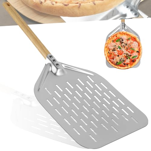 HOMURY Perforiert Pizzaschaufel Pizzaschieber Perforiert: 12 Zoll Perforierter Pizzaschieber mit Abnehmbarem Griff, Pizzaschieber Perforiert aus Hart Eloxiertes Aluminium für Hausgemachte Pizza Brot von HOMURY