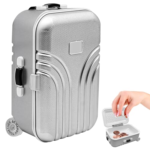 HOMURY Silber Kreative Koffer Spardose: Mini Gepäck Sparschwein, Spardose Simulation Reisekoffer aus ABS, Spardose Koffer, für Kinder und Erwachsene Witziges Geschenk von HOMURY
