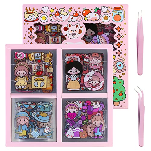 Kawaii Sticker Cartoon Mädchen Aufkleber: HOMURY 100 Blatt Niedliches Cartoon-Mädchen-Aufkleber-Set PET Transparente Dekorative Aufkleber für Junk-Journal, DIY-Kunsthandwerk, Fotoalbum von HOMURY