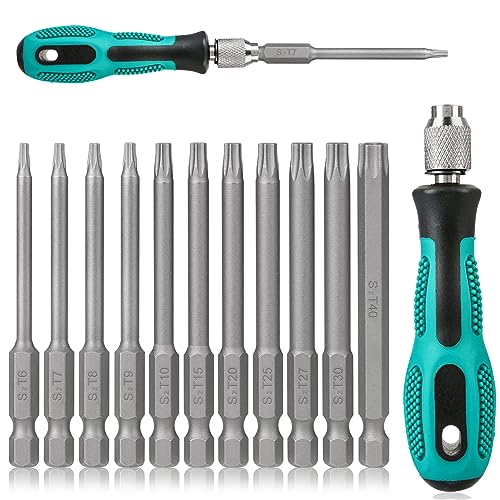 T6-T40 Torx Schraubendreher Set: HOMURY 1/4" 100mm Sternenkopf Schraubenziehe Set S2 Stahl, für Akkuschrauber T20 T25 Schraubendrehersatz Elektrische Bits Satz Werkzeuge(12 Stück) von HOMURY