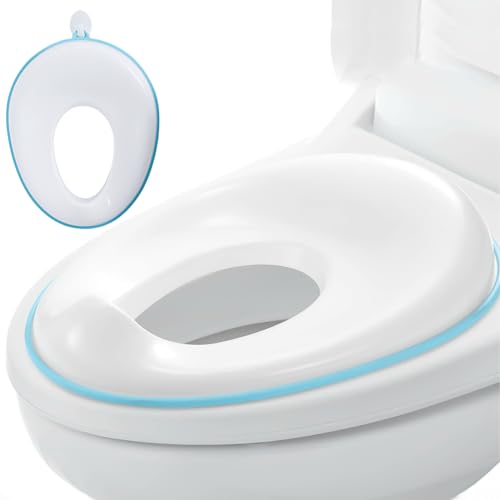 Toilettensitz Kinder Kinder WC Sitz: HOMURY Kinder Toilettentrainer Toilettenaufsatz Kinder, Töpfchentrainer für Jungen und Mädchen, Runde Und Ovale Toiletten(Weiß-Blau) von HOMURY