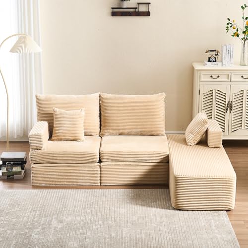 HOMYEDAMIC Ecksofa Doppelsofa mit Fußhocker Verwandelbar, Kombisofa mit Staukasten, Schwarz von HOMYEDAMIC