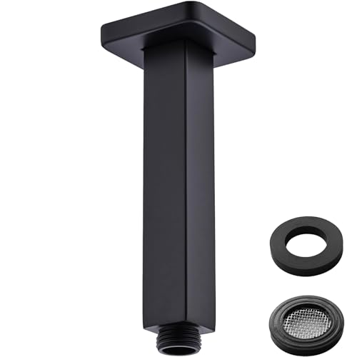 HOMYEP Duscharm mit Flansch, 15,2 cm, mattschwarz, quadratisch, Deckenmontage, Verlängerungsarm für Regenduschköpfe, gerade, NPT 1/5.1 cm bis G 1/5.1 cm von HOMYEP