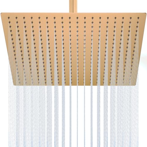 HOMYEP Regenduschkopf 16 Zoll Decke Wandhalterung Quadratisch Regendusche Duschkopf Gold Untra Dünn Edelstahl Duschkopf Gebürstetes Messing HOMYEP Regenduschkopf 16 Zoll Decke Wandhalterung Quadratisch Regendusche Duschkopf Gold Untra Dünn Edelstahl Duschkopf Gebürstetes Messing von HOMYEP