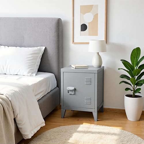 HOMYLIN 1 Stück Nachttisch, moderner Metallschrank mit 2-stöckigen Regalen, geeignet für Zuhause, Schlafzimmer, Grau HOMYLIN 1 Stück Nachttisch, moderner Metallschrank mit 2-stöckigen Regalen, geeignet für Zuhause, Schlafzimmer, Grau von HOMYLIN
