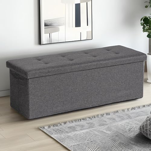 HOMYLIN 110 cm Sitzbank mit Stauraum, moderne Stoffbank, Wohnzimmer, platzsparende Möbel, faltbares und langlebiges Design, Grau von HOMYLIN