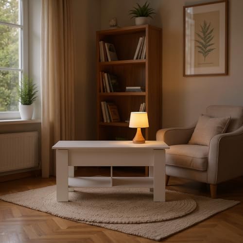 HOMYLIN 1er Pack Beistelltisch, MDF-Konstruktion mit Lift-Top-Design, ideal für Wohnzimmer oder Büro, mit integrierten Ablagefächern, weiß von HOMYLIN