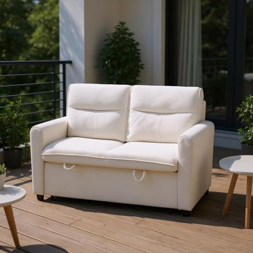 HOMYLIN 2-Sitzer Outdoor Sofa mit Bettfunktion, Klappsofa für Terrasse oder Balkon, Beige von HOMYLIN