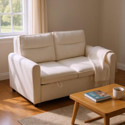 HOMYLIN 2-Sitzer Schlafsofa mit Bettfunktion, Klappbares Sofa, Ideal für Wohnzimmer oder Gästezimmerm, Beige von HOMYLIN