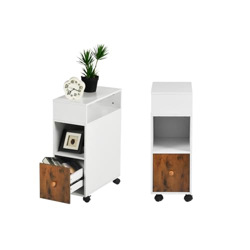 HOMYLIN 2er Set Nachttisch Nachttisch Nachttisch mit Stauraum und Rollen Ideal für Schlafzimmer Wohnzimmer Weiß von HOMYLIN