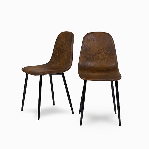 HOMYLIN 2er Set Skandinavischer Wildlederimitat-Polsterstuhl aus Metall Esszimmerstühle für Küche, Esszimmer, Wohnzimmer, Braun von HOMYLIN