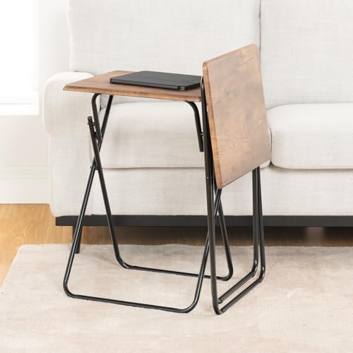 HOMYLIN TV-Tablett, Metallrahmen mit Holzoberfläche, vielseitiges Unterhaltungsmöbel für Zuhause, robust und faltbar, Braun, 2 Stück von HOMYLIN