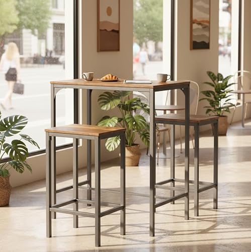 HOMYLIN 3-teiliges Bartisch und Stühle, Vintage-Bartisch (80 x 50 x 90 cm) und 2 Stühle (40 x 30 x 65 cm) für Wohnzimmer, Esszimmer, Hausbar, Braun von HOMYLIN