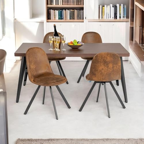 HOMYLIN 5-teiliges Tisch- und Stuhl-Set, Dunkelbraun, MDF und Metallkonstruktionsschreibtisch und 4 Wildleder-Drehstühle, Heimbüro, perfekt für Elegante Versammlungen, vielseitig und langlebig von HOMYLIN