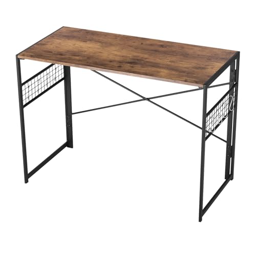 HOMYLIN Computer Workstation Schreibtisch mit Gitter & Haken - Stahlrahmen & MDF PVC Platte - Platzsparender Bürotisch mit Stauraum für Zuhause, Arbeitszimmer, Gaming - Stabil & Einfache Montage von HOMYLIN