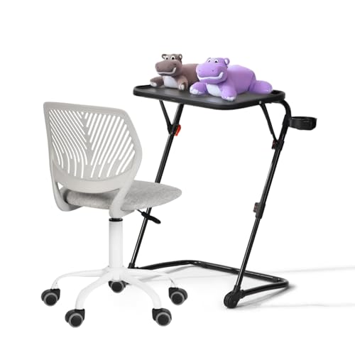 HOMYLIN Ergonomischer Kinderschreibtisch und Stuhl Set, Höhenverstellbarer Drehsitz, Z-förmiger Studiertisch mit Getränkehalter für Hausaufgaben, Aktivitäten (Hellgrau) von HOMYLIN