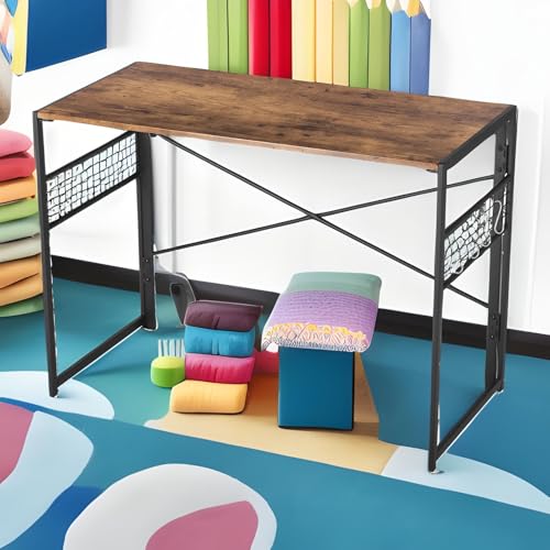 HOMYLIN Faltbarer Kinderschreibtisch Kinderschreibtisch mit Haken für Kinderzimmer Jugendzimmer Schlafsaal Braun von HOMYLIN