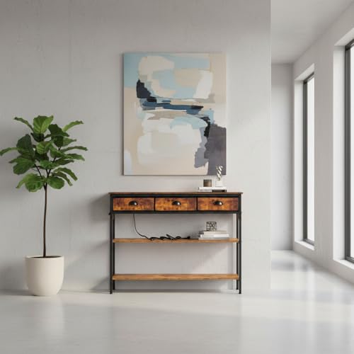 HOMYLIN Industrieller Konsolentisch mit Schubladen und Ablagen, Rustikales Sideboard für Diele, Wohnzimmer oder Essbereich, Braun HOMYLIN Industrieller Konsolentisch mit Schubladen und Ablagen, Rustikales Sideboard für Diele, Wohnzimmer oder Essbereich, Braun von HOMYLIN