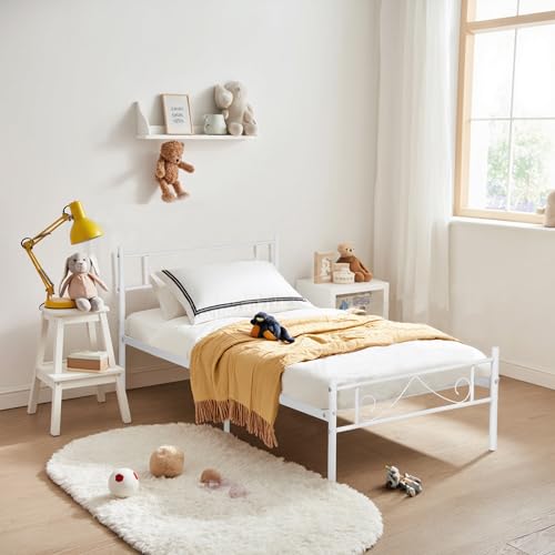HOMYLIN Kinderbett, Einzelbettgestell aus Metall, mit einfachem Bart-Design, für Kinderzimmer, Jugendzimmer, Schlafsaal, geeignet für 90 x 190 cm Matratze, Weiß HOMYLIN Kinderbett, Einzelbettgestell aus Metall, mit einfachem Bart-Design, für Kinderzimmer, Jugendzimmer, Schlafsaal, geeignet für 90 x 190 cm Matratze, Weiß von HOMYLIN