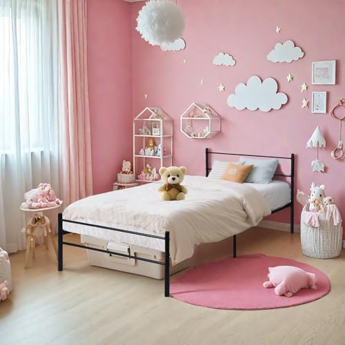 HOMYLIN Kinderbett, Einzelbettgestell aus Metall, mit einfachem Liniendesign, für Kinderzimmer, Jugendzimmer, Schlafsaal, geeignet für 90 x 190 cm Matratze, Weiß, 197 x 91 x 80,5 cm HOMYLIN Kinderbett, Einzelbettgestell aus Metall, mit einfachem Liniendesign, für Kinderzimmer, Jugendzimmer, Schlafsaal, geeignet für 90 x 190 cm Matratze, Weiß, 197 x 91 x 80,5 cm von HOMYLIN
