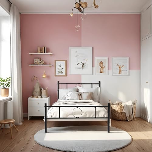 HOMYLIN Kinderbett, Einzelbettgestell aus Metall, mit einfachem kreisförmigem Design, für Kinderzimmer, Jugendzimmer, Schlafsaal, geeignet für 90 x 190 cm Matratze, Schwarz HOMYLIN Kinderbett, Einzelbettgestell aus Metall, mit einfachem kreisförmigem Design, für Kinderzimmer, Jugendzimmer, Schlafsaal, geeignet für 90 x 190 cm Matratze, Schwarz von HOMYLIN
