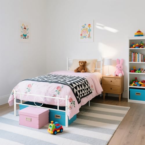 HOMYLIN Kinderbett, Einzelbettgestell aus Metall, mit einfachem kreisförmigem Design, für Kinderzimmer, Jugendzimmer, Schlafsaal, geeignet für 90 x 190 cm Matratze, Weiß HOMYLIN Kinderbett, Einzelbettgestell aus Metall, mit einfachem kreisförmigem Design, für Kinderzimmer, Jugendzimmer, Schlafsaal, geeignet für 90 x 190 cm Matratze, Weiß von HOMYLIN