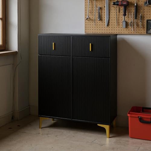 HOMYLIN Mehrstöckiger Werkzeugschrank mit Schubladen und Regalaufbewahrung – Werkstatt- & Garagen-Organizer mit goldfarbenen Metallbeinen, schwarz HOMYLIN Mehrstöckiger Werkzeugschrank mit Schubladen und Regalaufbewahrung – Werkstatt- & Garagen-Organizer mit goldfarbenen Metallbeinen, schwarz von HOMYLIN