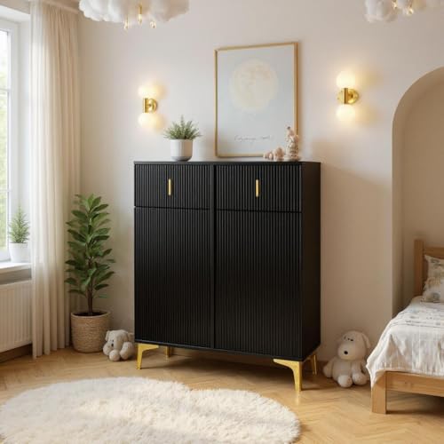 HOMYLIN Moderner Kinderschrank mit Schubladen und Einlegeböden - Kinderfreundliche Aufbewahrung - Schwarz von HOMYLIN