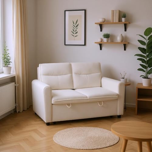 HOMYLIN Modernes 2-Sitzer Sofa, Faltbares Schlafsofa mit Ausziehfunktion undVerstellbare Rückenlehne, Platzsparend für kleine Wohnzimmer, Beige von HOMYLIN