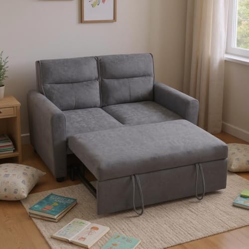 HOMYLIN Modernes 2-Sitzer Sofa, Faltbares Schlafsofa mit Ausziehfunktion undVerstellbare Rückenlehne, Platzsparend für kleine Wohnzimmer, Grau von HOMYLIN