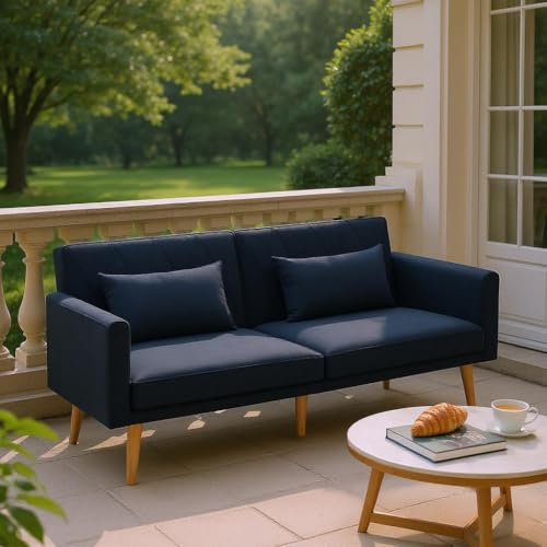 HOMYLIN Outdoor Samt Liegesofa mit Verstellbarer Rückenlehne & Armlehnen, Faltbare Lounge Couch für Balkon oder überdachte Terrasse, Elegantes Gartensofa mit Kissen, Dunkelgrau von HOMYLIN