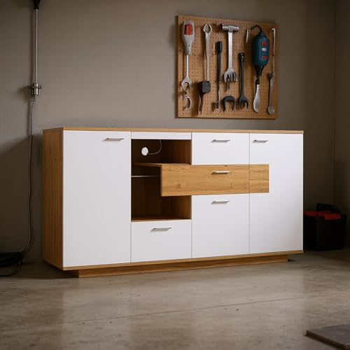 HOMYLIN Robuster Werkzeugschrank mit LED-Beleuchtung, 160 cm Aufbewahrungskiste mit 2 Türen und 4 Schubladen für Garage und Werkstatt, Weiß HOMYLIN Robuster Werkzeugschrank mit LED-Beleuchtung, 160 cm Aufbewahrungskiste mit 2 Türen und 4 Schubladen für Garage und Werkstatt, Weiß von HOMYLIN
