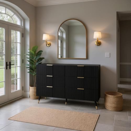 HOMYLIN Schmaler Flurschrank mit goldfarbenen Griffen, Aufbewahrungseinheit mit 3 Schubladen für Eingangsbereich oder Flur, 120 × 40 × 77 cm, Schwarz von HOMYLIN