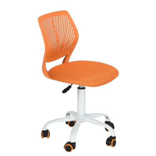 HOMYLIN Schreibtischstuhl, klein, ohne Armlehnen, mit Stoff-Sitzkissen und Kunststoff-Rückenlehne, Macaron-Farben, Drehstuhl für Studenten, Kinder, Orange, 1 Stück von HOMYLIN