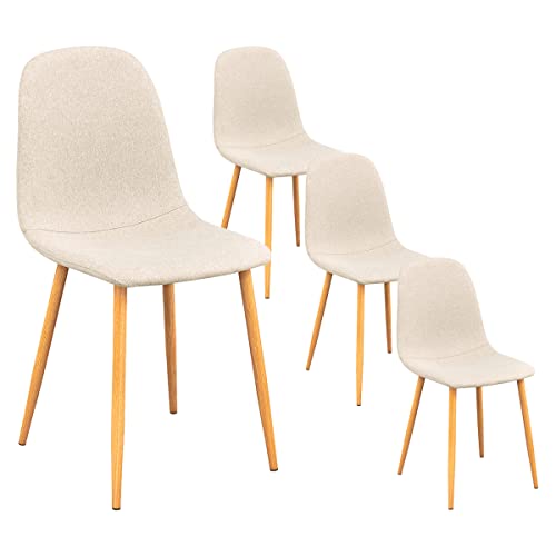 HOMYLIN Set aus 4 Esszimmerstühlen aus Stoff, Seitenstühle, Esszimmerstühle ohne Armlehnen, Metallbeine Nussbaum, für Esszimmer, Küche, Wohnzimmer, Beige von HOMYLIN