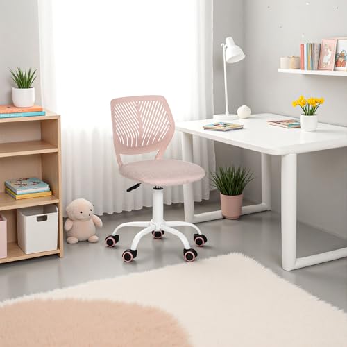 HOMYLIN Set mit 1 Kinder-Schreibtischstuhl, Kleiner Armlehnen-Drehstuhl mit Stoffsitz und Kunststoff-Rückenlehne, bunt, höhenverstellbar, Sitz für Kinder, Studium, Kinder, Spielen, Morandi Pink von HOMYLIN
