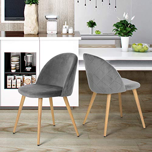 HOMYLIN Set of 2 Scandinavian Style Grey Velvet Dining Chairs von HOMYLIN