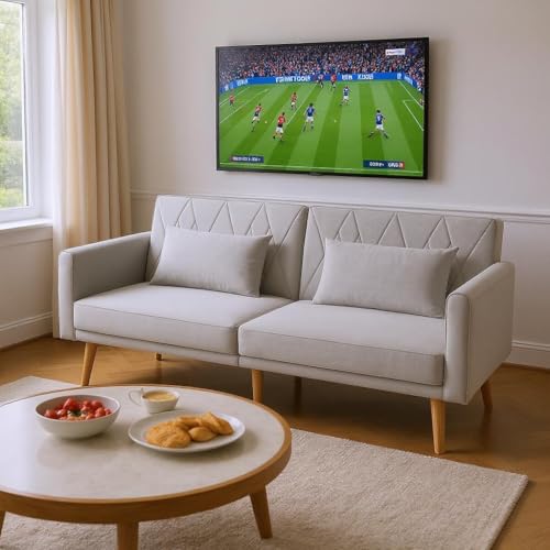 HOMYLIN Umwandelbare Samt-Couch mit verstellbarer Rückenlehne und Armlehne, 2-Positionen-Schlafsofa für Gaming, TV und Erholung – moderne, kompakte Couch mit Kissen für Lounge oder Schlafsaal, Grau von HOMYLIN