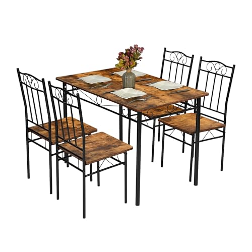 HOMYLIN Vintage Essgruppe 5-teilig 1 Esstisch mit 4 Stühlen ideal für Esszimmer oder Küchenecke Braun von HOMYLIN