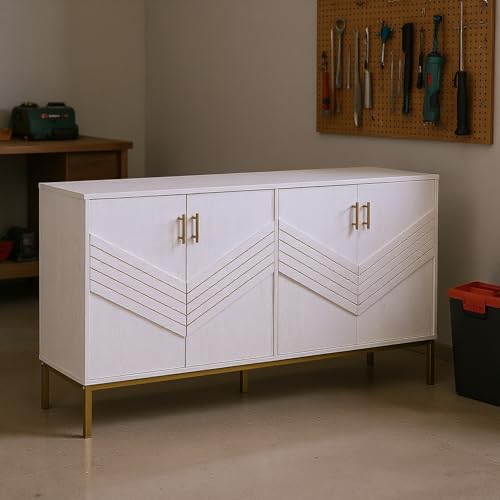 HOMYLIN Werkzeugschrank mit Chevron-Türen und Metallsockel, Organizer mit vier Fächern, für Werkstatt & Garage, Weiß HOMYLIN Werkzeugschrank mit Chevron-Türen und Metallsockel, Organizer mit vier Fächern, für Werkstatt & Garage, Weiß von HOMYLIN