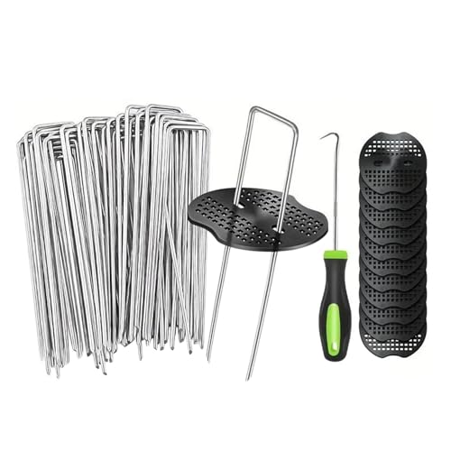 Unkraut-Membran-Heringe, 15,2 cm, robust, verzinkter Stahl, Kunstrasen-Heringe und 50 Pufferscheiben, Unkrautbekämpfungs-Membran-Heringe, Gartenheringe für Unkrautmembran, Unkrautbekämpfung, von HOMYY