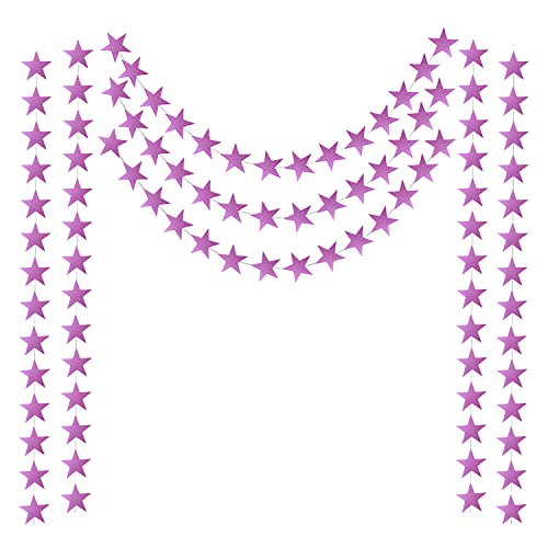 Honbay Doppelseitige Glitzer-Papier-Stern-Girlande, Weihnachts-Galaxie-Banner, Weihnachtsgirlande, 7 cm im Durchmesser, 3 m lang, 2 Stück (lila) von Honbay