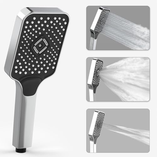 HONBOO Brausekopf Dusche, Duschkopf Groß 120mm, Groß Handbrause mit 3 Strahlarten, Antikalk Brausekopf, Wassersparender Handbrause Hochdruck, Chrom von HONBOO